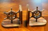 SH48656 - Bookend Pair Wooden Ship Wheel Brass Fitted